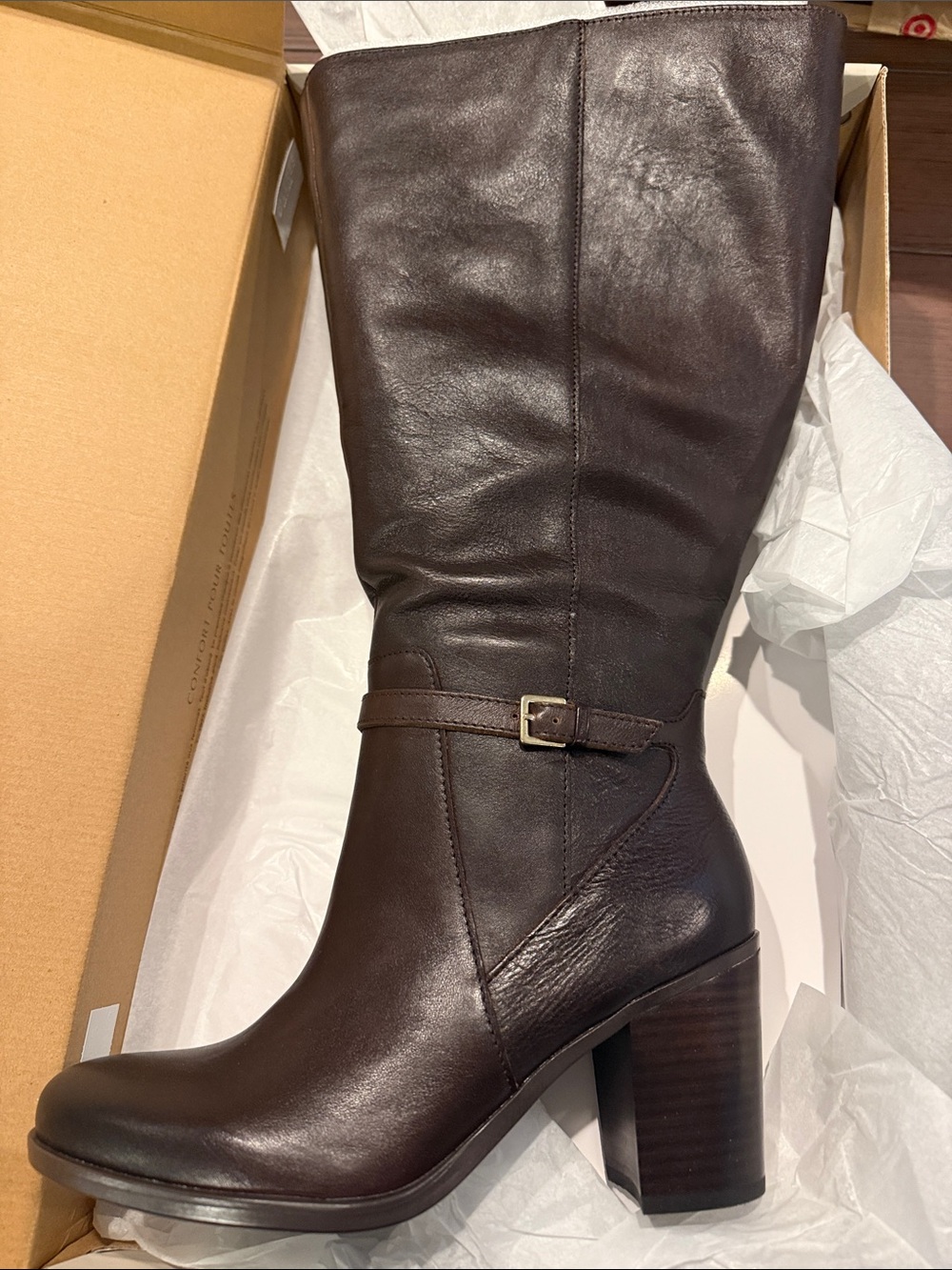 Women's Dark Brown Leather Mid-Calf Block Heel Boots natralizer kalina 8 wide